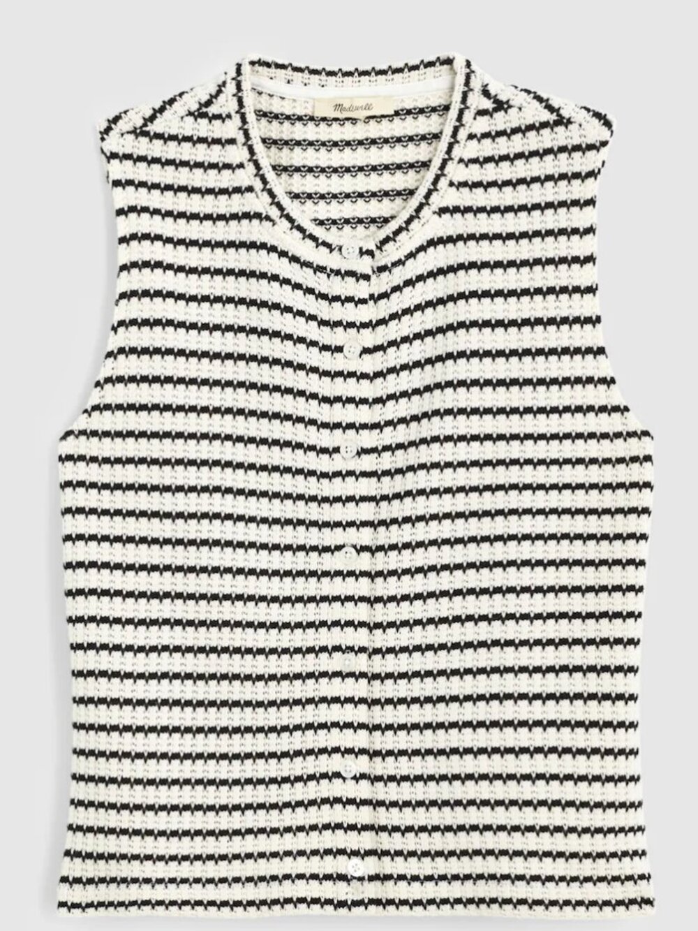 Madewell Cream/Black Striped Button-Down Textured Tuck Stitch Shell Top S NWOT - Picture 6 of 6